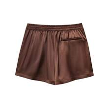TFMLN, nuevo verano, pantalones cortos de encaje de seda para mujer, bragas, bombachos con volantes de imitación, pantalones antiexposición, bragas de satén Lolita, pantalones cortos, vestido - Marrón - Ver 3
