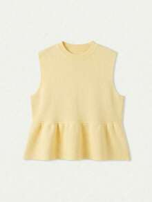 FOR BEAUTY Women's Spring/Summer Solid Color Sleeveless Knit Top, Ruffle Hem, Slim Fit Tummy Control, Casual Commute Date Sweater Pullover - Deep Apricot - View 9