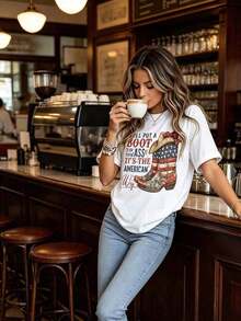Basic T-shirts for Women Camiseta divertida Compra con plazo limitado Camiseta conmemorativa Oversized T-shirtsCamiseta de Cuello Redondo para Mujer, Estilo Retro, Holgada y Cómoda, con Estampado de Bota de Vaquero y Bandera Americana, Manga Corta, Casual de Verano, Ideal para Eventos Patrióticos y Actividades al Aire Libre, Camiseta Gráfica Premium para Mujer, Ropa de Verano para Vacaciones NUBN - Blanco - Ver 4