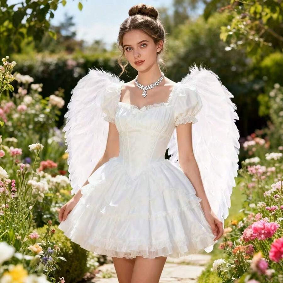 1件天使之翼服裝配件 - 逼真羽毛翅膀，輕巧仙女翅膀適用於萬聖節，女性裝扮配件，白色、黑色 - 羽毛翅膀 - 查看 1