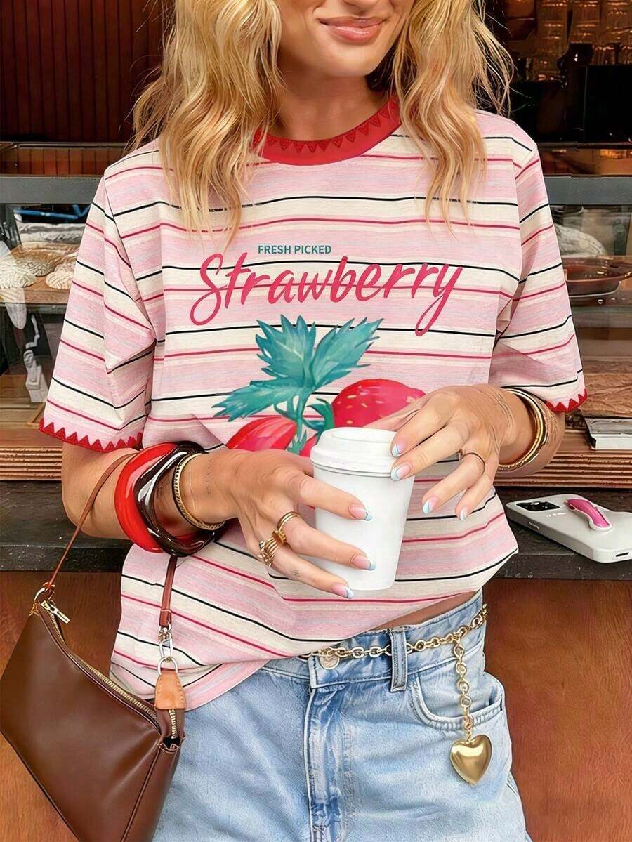 Camiseta casual de mujer con estampado de langosta / Bordado de concha / Casual diario / Verano - Multicolor 2 - Ver 1