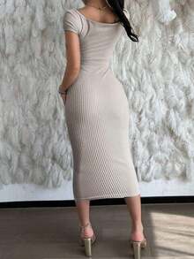 Vestido de verano de hombros abiertos y ajuste ceñido para mujer - Albaricoque - Ver 2