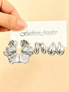3-9 paires de boucles d'oreilles épaisses en argent, boucles d'oreilles épaisses en argent hypoallergéniques pour femmes, ensemble de boucles d'oreilles à la mode avec plusieurs éléments - Argent - Voir 2