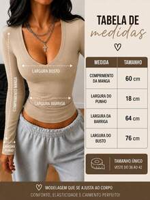 Women's V-Neck Shaping Blouse - Slim Fit, Second Skin Style, Versatile, Elegant, Casual, And - Krem - View 4