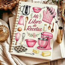 DANPERJI 1pc 5.5"X8.3" Spanish Recipe Journal "Mi Libro De Recetas" Spiral Notebook, Cute Baking Cooking Home Chef Organizer School Supplies - Multicolor - View 3