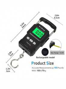 GOTURE 1pc 75kg/165lbs Digital Fishing Scale With Backlit LCD Display And Measuring Ruler, Suitable For Travel, Home Life And Outdoor - Black - View 7