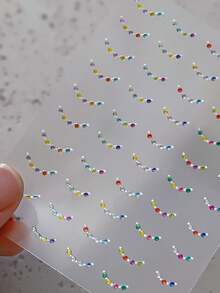 1pc Rainbow Rhinestone Smile Line Nail Sticker, French Smile Line Rhinestone Design, Summer Dopamine Rhinestone Nail Sticker, Create Elegant French Sweet Nail Art Nail Stickers - 彩色 - 查看 4