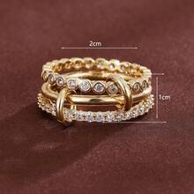 1pc Minimalist Dotted Triple-Ring Design Cubic Zirconia Inlaid Women's Ring - Multicolor - View 8