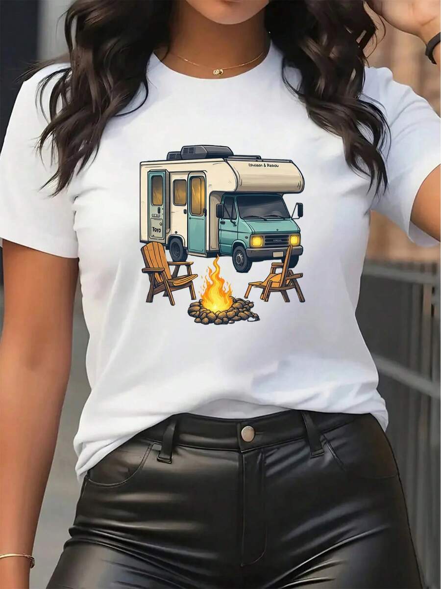 Women's Short-Sleeved T-Shirt With A Round Neck, Modern Design, And Anime-Style Printed Lettering. Comfortable And Easy To Wear. Ideal For Casual Everyday Wear And A Naturally Elegant Style; A Must-Have For Summer Parties. Local Payment. - 白色的 - 查看 1