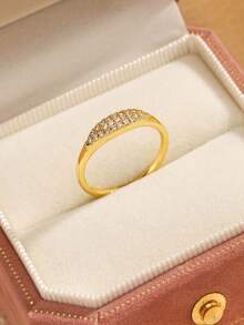 1pc Elegant Versatile 18K Gold Plated Round Cubic Zirconia Hexagon Copper Ring, Suitable For Daily Wear, Dating, And Gift Giving - Gold - View 2