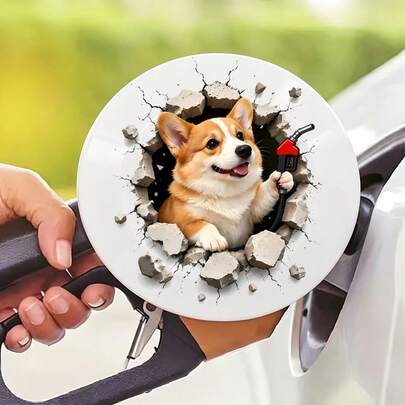 Funny Corgi Gas Pump Car Sticker, 3D Breakthrough Fuel Tank Cap Decal, Waterproof UV Resistant, No Fade Vinyl Decal, Removable No Residue, For Fuel Tank Cap, Car Door, Window, Bumper, Auto Decor