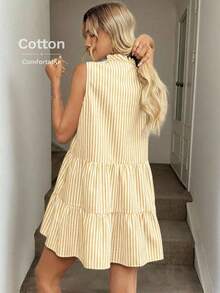Vestido corto bohemio informal de estilo occidental y country con bordados y contraste de colores, sin mangas y escote en V, adecuado para uso diario, ir al trabajo y actividades al aire libre en verano - Amarillo - Ver 2