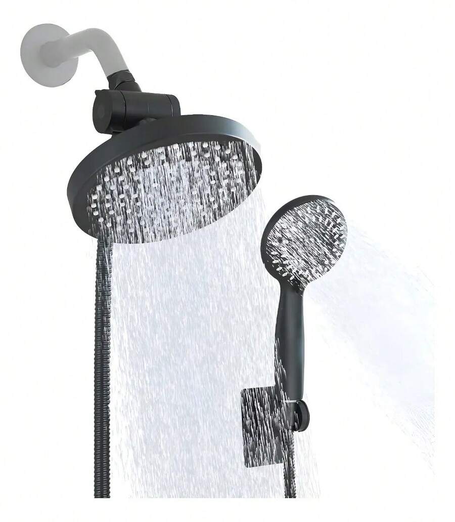 Single 6 Inch Multi-Function Adjustable Shower Head - Black - View 1