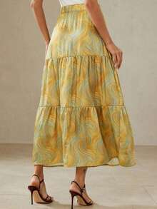 Falda maxi elegante y versátil de estilo plisado con pintura de graffiti francés para vacaciones - Multicolor - Ver 6