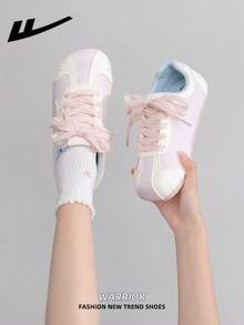 1 Paar WARRIOR Damen Schuhe mit dicker Sohle, Schnürung und weichem Boden, Sommerschuhe mit rundem Zehenbereich, niedrigem Absatz und rutschfester Sohle, elegante Farben, geeignet für Studenten, Abschlussfotos, Flache Schuhe, Damen Leder Sneaker mit niedriger Spitze - Reismehl - Übersicht 7