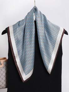 1 pièce Foulard carré petit de 70 cm en motif simple imprimé en faux soie. Ceinture polyvalente pour la taille pour femmes, à porter au printemps/été/automne. Foulard/Fichu mode, cadeau pour maman, pour robe - Bleu azur - Voir 4