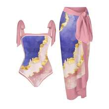 Women's One-Piece Swimsuit, Sexy Bikini With Long Lace-Up Skirt, Three-Piece Set. - 粉紅藍系列 - 查看 12