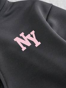 2pcs Girls Cartoon Print Sweatshirt And Pants Set, Minimalist Design, Comfortable For Spring, Autumn And Winter - Dark Grey - View 5