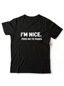 Sudadera Casual de Cuello Redondo para Mujer con Estampado "I'm Nice-1Pure-Cotton" - Negro - Ver 3