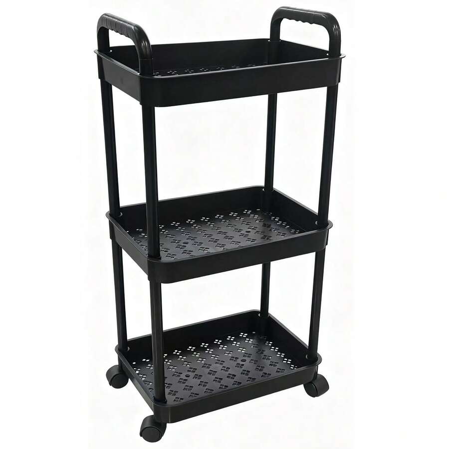 SPACEKEEPER Slim Rolling Storage Cart, 3 Tier Bathroom Storage Organizer Laundry Room Utility Cart Mobile Shelving Unit, Multi-Purpose For Kitchen Office Bathroom Laundry Narrow Places - 黑色 - 查看 1