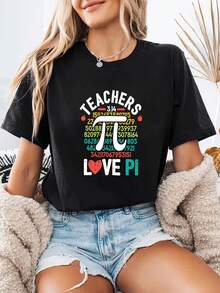Camiseta de Mujer con Diseño de Profesora de Matemáticas - Divertido diseño con símbolo π y chiste matemático, 100% algodón puro, ligera, 180 gsm, de manga corta y cuello redondo, estilo casual, adecuada para el verano, lavable a máquina. ROHK - Negro - Ver 6