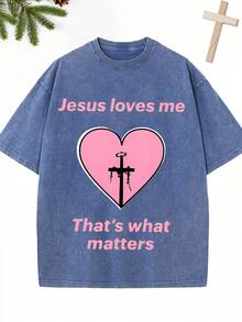 1 camiseta vintage con estampado de cruz de espinas en forma de corazón rosa, 100% algodón puro, lavada, estilo casual y urbano, adecuada para salir, usar en casa, en vacaciones de invierno, y el mejor regalo para familiares y amigos. 180g 100% Algodón - Gris - Ver 11