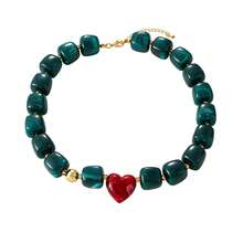 1pc Dopamine Summer Fashion Colorful Resin Geometric Heart Beads And Copper Beads Necklace, Perfect For Vacation, Outings, Beach Parties And Daily Summer Wear. Y2K Style Elegant Women's Jewelry, Jewelry Necklace, Heart Jewelry - Perfect Gift For Friends And Sisters. Vacation Season - Geometric Cube Beaded Necklace - View 16