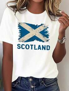 Women's Simple Loose Fit T-Shirt, Modern Style, 100% Pure Cotton, Short Sleeve T-Shirt For Women, "SCOTLAND" T-Shirt For Women – Distressed Saltire Flag On Red Background, Vintage Grunge Design, Scottish National Pride Graphic T-Shirt. This Casual Crew Neck T-Shirt Is Designed Specifically For Women And Is Machine Washable, Making It Perfect For Everyday Casual Wear And Holidays. Women's Graphic Print T-Shirt Summer 2026 - 白色 - 查看 7