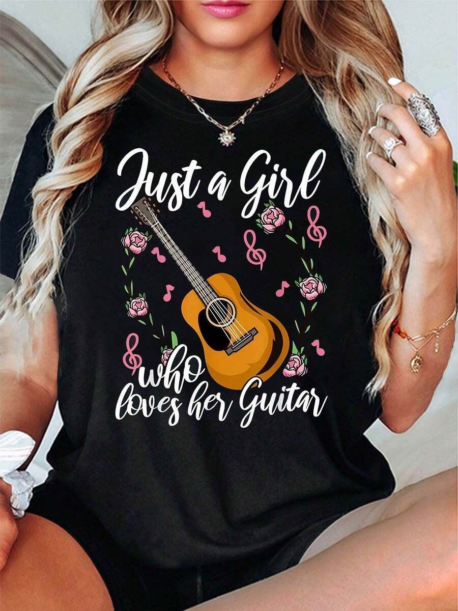 Nuevo modelo 2026,% algodón, adecuado para primavera y verano, corte holgado, ropa casual, diseño moderno, material duradero, camiseta de mujer de primavera-verano con estampado de alta calidad. Perfecta para vacaciones en la playa, viajes a la playa, campamentos de verano, ropa casual, reuniones temáticas de vacaciones, camisetas de manga corta adecuadas para el uso diario. - Negro - Ver 1