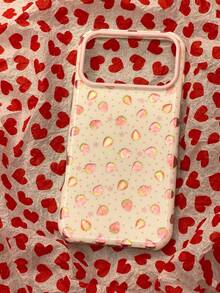 Casing Ponsel Motif Polkadot Pink dan Stroberi dengan Foil Emas, Kompatibel dengan iPhone 17 Pro Max, 17 Pro Model Baru, 16 Pro, 15 Pro, 14 Pro Max, Pelindung Anti-Jatuh Niche - Putih - View 2