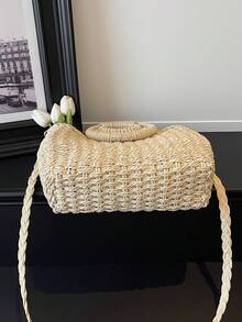 Women's Straw Tassel Drawstring Tote Bag, Suitable For Daily Use - Beige - View 6