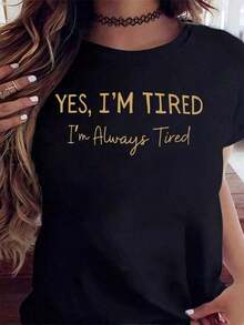 Nuevas llegadas para el verano. Camiseta blanca con la frase divertida y relatable "Sí, estoy cansada, siempre estoy cansada" para mujer, de corte holgado y cómodo para uso diario, blusa, camisa > Hermosa. - Blanco - Ver 8