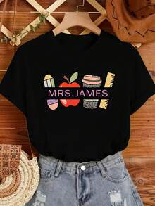 Regalo personalizado para el Día de San Valentín y el Día del Maestro: camiseta de mujer personalizada con tu propio texto impreso en la parte frontal del pecho mediante impresión por transferencia de calor. una camiseta estampada muy distintiva / estilo unisex / adecuada tanto para hombres como para mujeres / resistente a las arrugas / transpirable - Negro - Ver 4