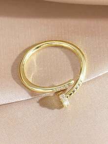 1 chiếc nhẫn móng tay nữ, thích hợp cho tiệc tùng, ngày Valentine, kiểu dáng tối giản, đính đá Cubic Zirconia, màu vàng sang trọng. - Nhiều màu - Xem 3