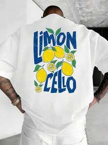 Camiseta estampada con elemento de limón GiftLimoncello, estilo veraniego americano, manga corta transpirable de algodón puro, camiseta estampada a doble cara con diseño de limón Limoncello dibujado a mano, estilo veraniego para entusiastas de la comida fresca, camiseta de manga corta con cuello redondo 100% algodón transpirable para hombre, esencial para entusiastas del vino de limón en verano, estilo casual americano, vacaciones en la playa, ropa de fiesta suave. - Blanco - Ver 4