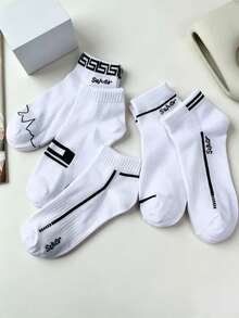 10 đôi tất cổ ngắn nam màu đen trắng, tất thể thao bằng cotton thoáng khí in họa tiết hình học, tất thể thao cổ thấp thường ngày. - Nhiều màu - Xem 7