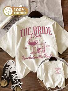 Limited Edition: Women's Vintage Style Casual Summer T-Shirt With Double-Sided Print, Star Print And BRIDE Club EST, Round Neck, Short Sleeve, Lightweight Cotton - 杏色 - 查看 12