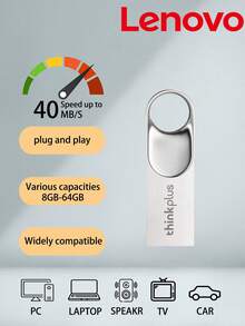 ThinkPlus TU201PLUS USB闪存盘 8GB/16GB/32GB/64GB USB2.0金属U盘，即插即用，防水，银色 - 查看 1
