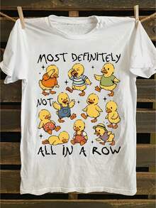 Camiseta súper linda con estampado de pato |   Definitivamente no es un diseño universal, camiseta casual de manga corta y cuello redondo para primavera/verano, base blanca con ilustraciones coloridas de patos, camiseta con diseño divertido, ajuste cómodo. - Blanco - Ver 8