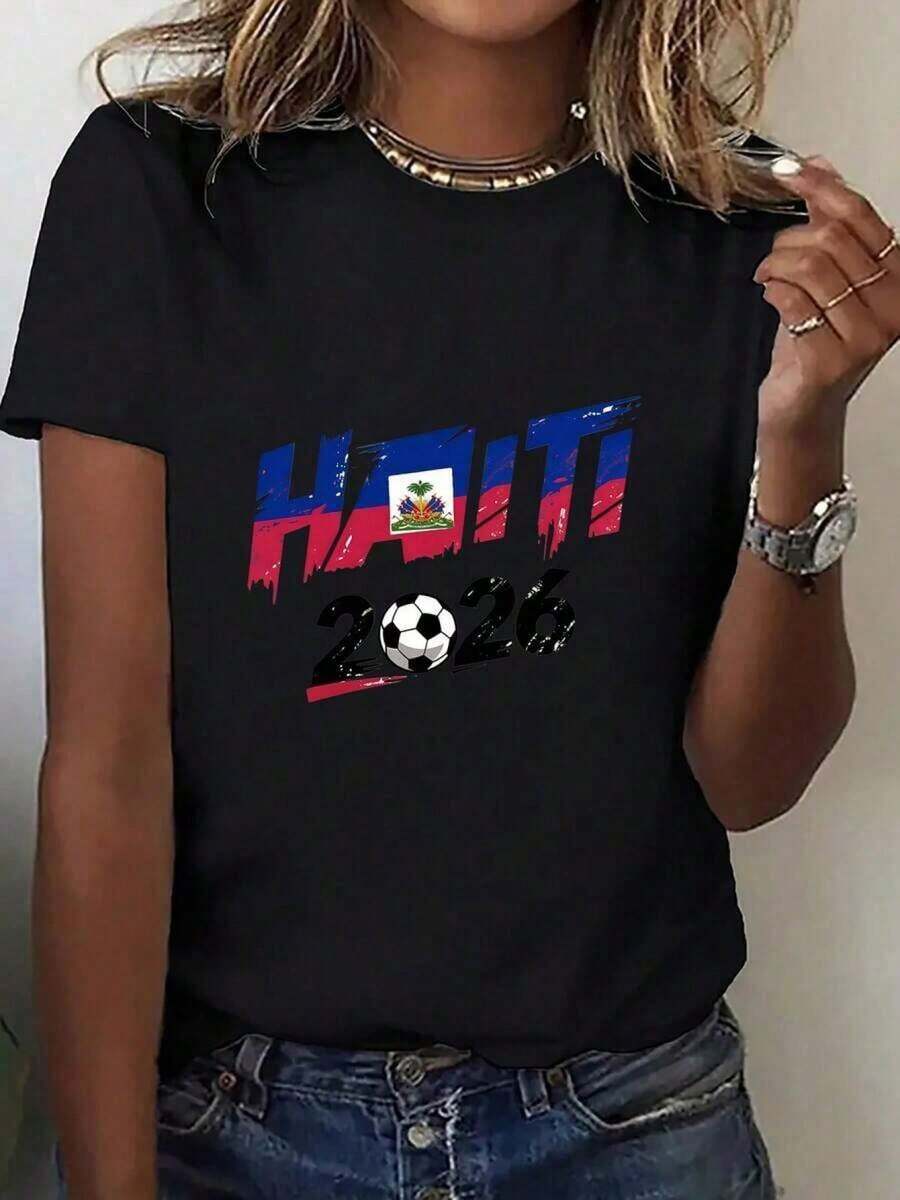 Playera Oversize "Haiti 2026" con Bandera | Selección de Haití Fútbol 2026, Camiseta de Hincha, Ropa de Mujer 2026 - Negro - Ver 1