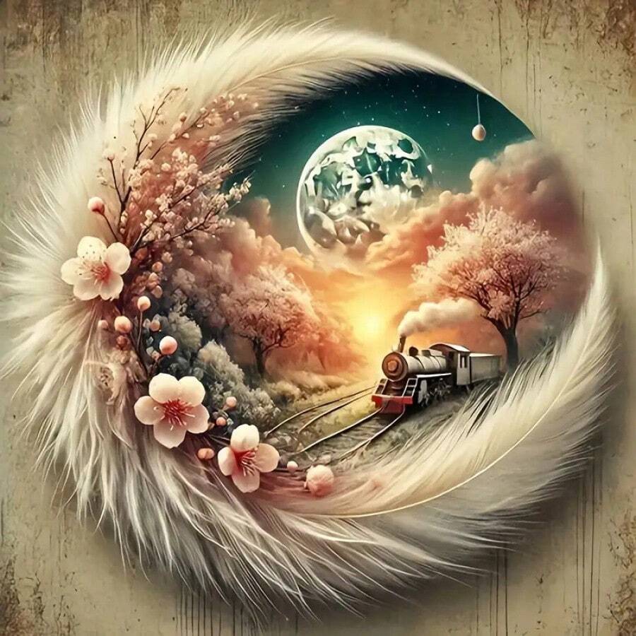 大型成人入门级钻石画工具套装:夜景、火车花卉,无框DIY 5D钻石画套装,全钻艺术刺绣,十字绣画,墙面装饰,家居装饰钻石艺术工艺品 - 圓鑽 - 查看 1