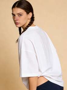 Camiseta de manga corta con cuello redondo suave y casual de verano para mujer, estilo rugby, estilo universitario, tops para salir, algodón, vintage, estilo callejero europeo y americano, casual deportivo, estilo unisex, estilo casual urbano, tops bonitos, generación Z, curvas, ropa Y2K, camisetas divertidas, tops para damas, conjuntos de vacaciones para mujeres, top lindo, camiseta gráfica, conjuntos de primavera, camisetas holgadas, ropa de calle retro, estilo de los 90, estilo de los 2000, subcultura, top negro, tops blancos, conjunto de fiesta de los 90.Blanco - Blanco - Ver 2