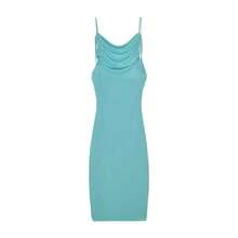 2024 nueva moda de verano vestido Sexy sin tirantes vestido sin tirantes con cuello colgante temperamento - Azul cielo - Ver 6