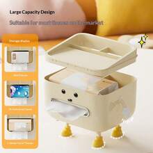 Caja de pañuelos de plástico de gran capacidad y estilo minimalista, organizador multifuncional de escritorio para la sala de estar, el dormitorio, la mesa de café, que sostiene pañuelos, mandos a distancia y otros artículos varios - Multicolor - Ver 8
