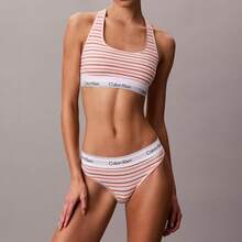 Calvin Klein Calvinklein Icon Cotton Modal Thong Underwear  Women  Panties  100% Cotton Fully Lined Gusset QF8518 - Pulse Stripe Mango Fizz - Xem 5
