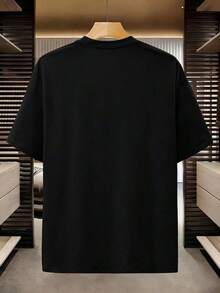 Camiseta informal de manga corta y cuello redondo de unicolor para hombres, con proceso de perforación caliente, nueva colección primavera/verano 2025, rave - Negro 4 - Ver 2