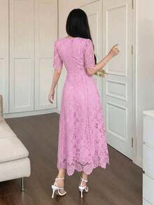 Vestido corto con adorno de encaje en las mangas, vestido mini elegante y refinado - Rosa - Ver 5