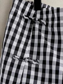 Pantalones cortos de mujer talla grande, casuales, para ir al trabajo o salir, con diseño de abertura redonda, cintura elástica y decoración de nudo chino con botones - Multicolor 2 - Ver 5