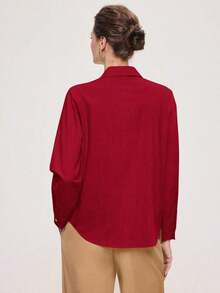 2026 Nueva Camisa Básica Versátil y Elegante para Mujer con Botones Delanteros y Cuello Mao en Color Azul Claro, Adecuada para Ir al Trabajo, Uso Diario, Estilo Retro de los 90, Navidad, Año Nuevo, Fiesta de San Valentín, Playa, Graduación, Moda, - Rojo - Ver 3