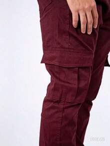 Men's Casual Military Tactical Pants - Multiple Pockets For Work And Sport - 酒紅色 - 查看 3